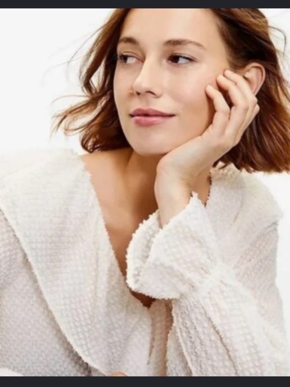 LOFT Ivory Ruffle-Trim Metallic Knit Blouse